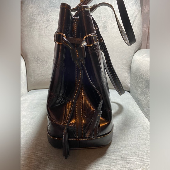 Dooney and Bourke Double Tassel Croc Shoulder Bag approximately 14” x 11” x 5” - Picture 7 of 17